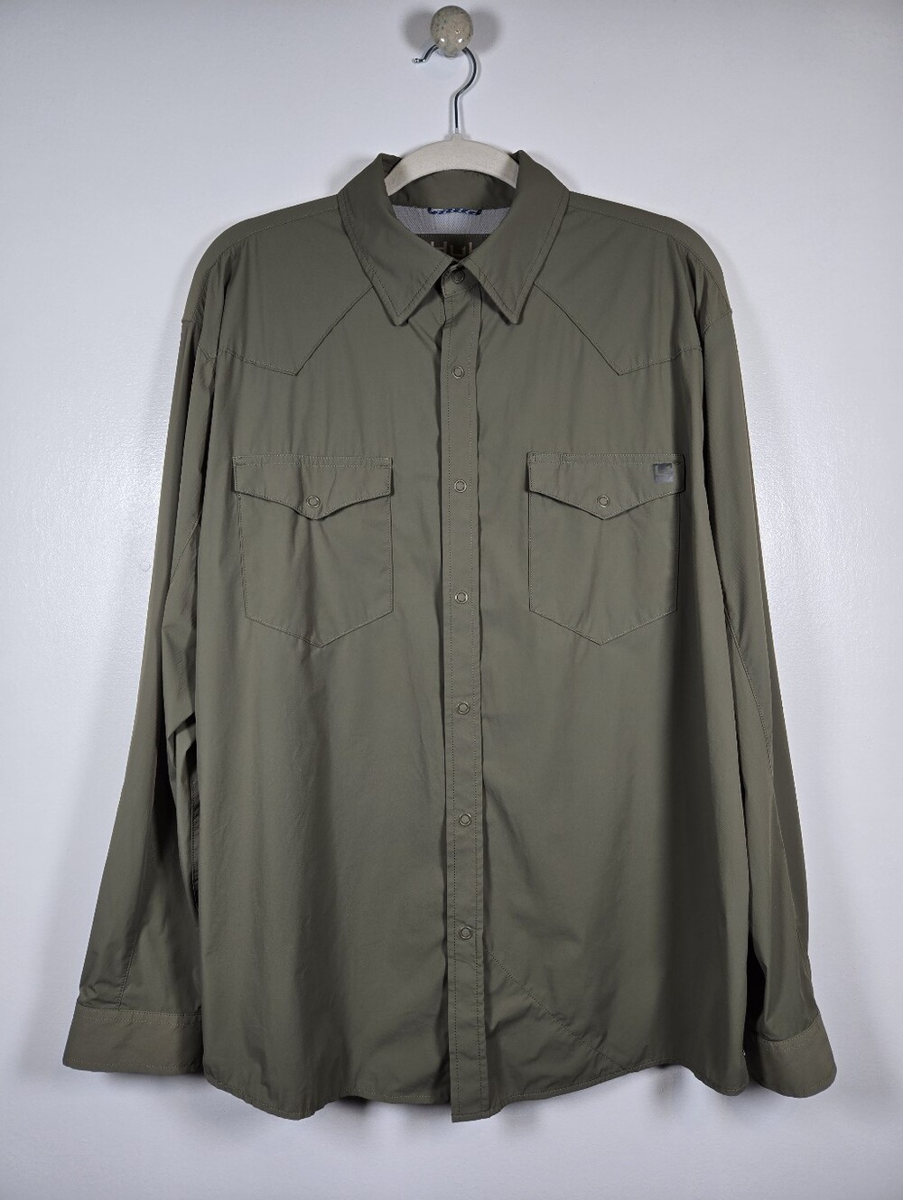 HUK Diamond Back Fishing Outdoor Camping Long Sleeve Shirt Moss Green Size Large